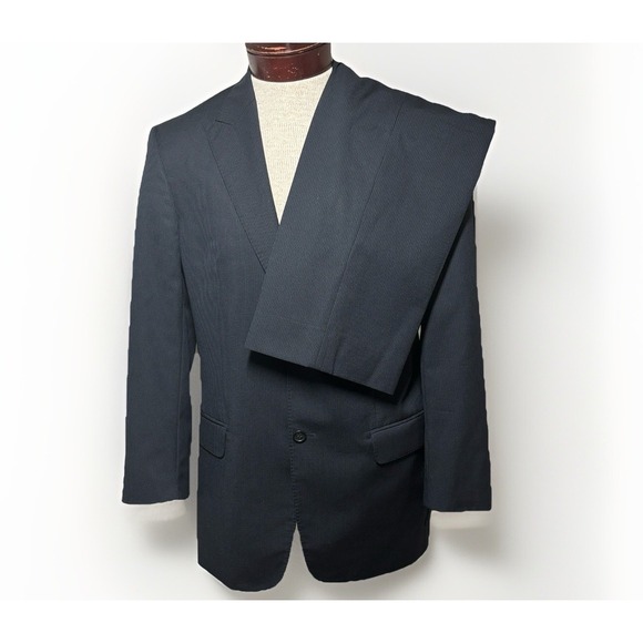 Versace Collection 2 Piece Suit‎ Navy Blue Pinstripe Peak Sz50 EU/ 40 US W34x30 - Picture 1 of 16